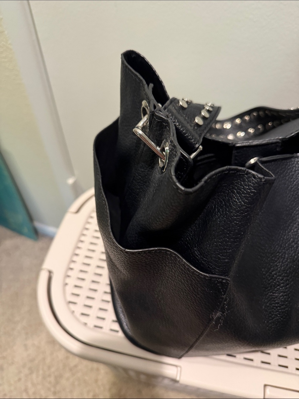Steve Madden Black Studded Shoulder Tote - Picture 4 of 11